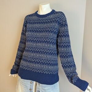 Roots Fair Isle Knit Sweater S Blue Unisex Cozy Winter Pullover Nordic Style Cla